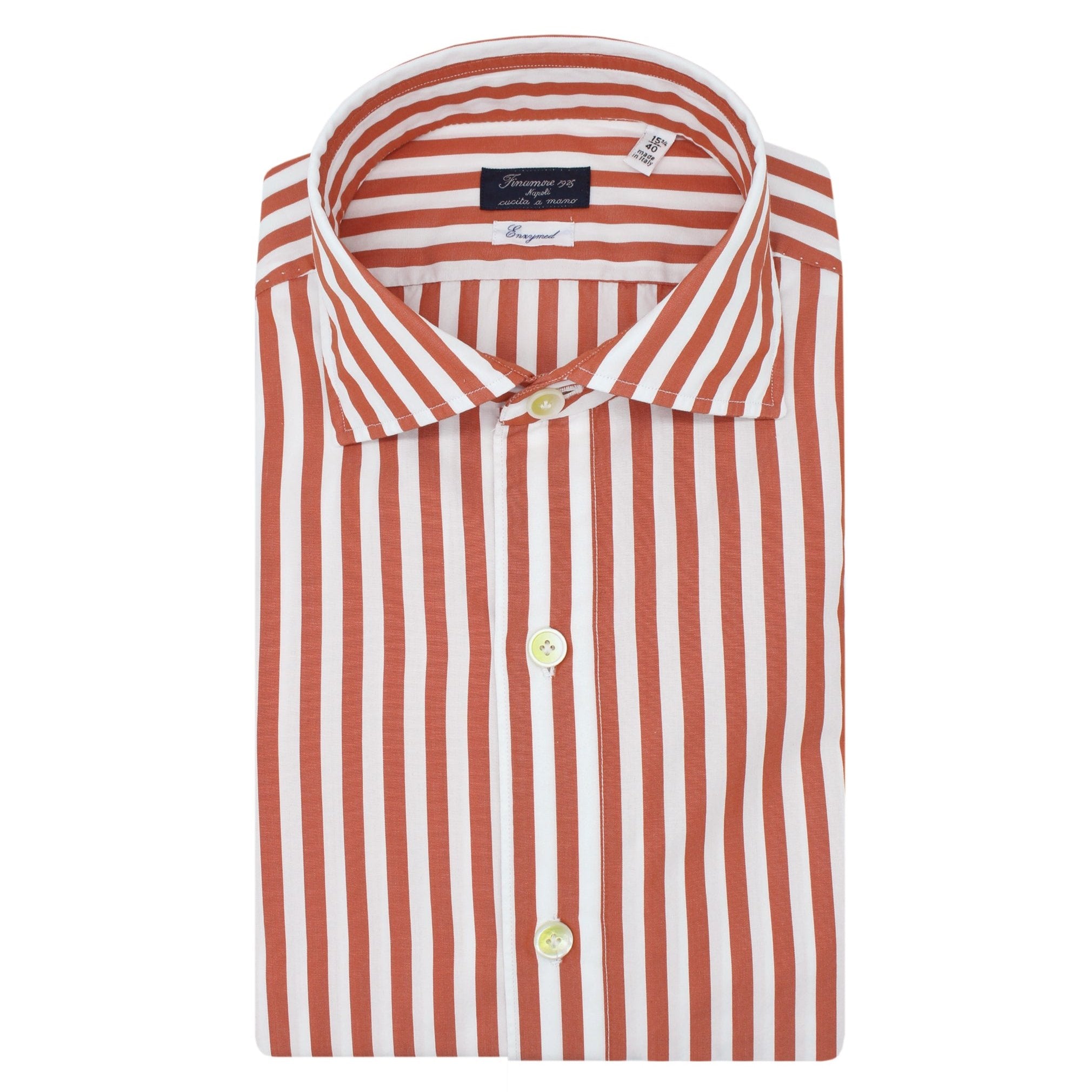 Classic Napoli shirt in cotton with Enzymed treatment with wide orange stripe
