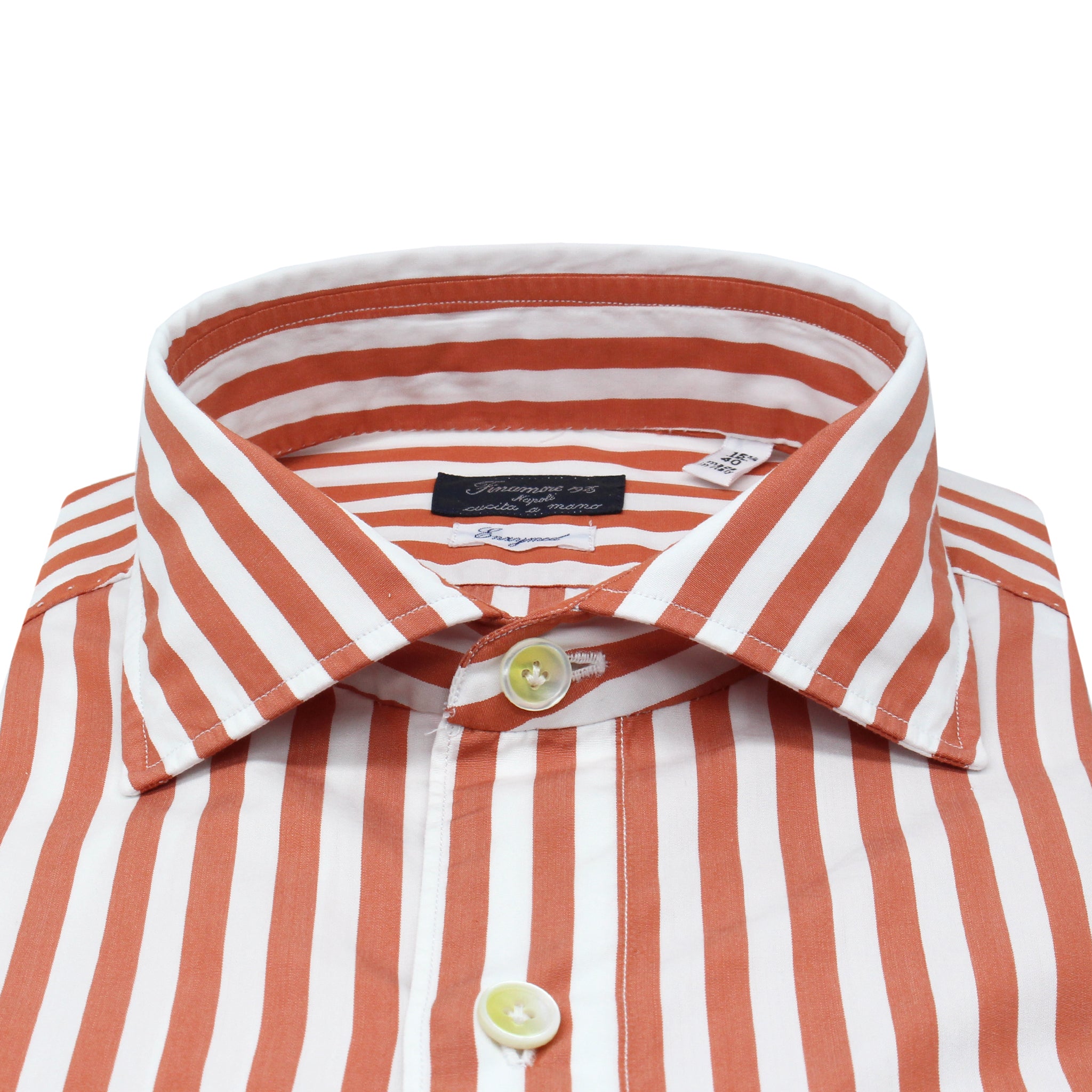 Classic Napoli shirt in cotton with Enzymed treatment with wide orange stripe