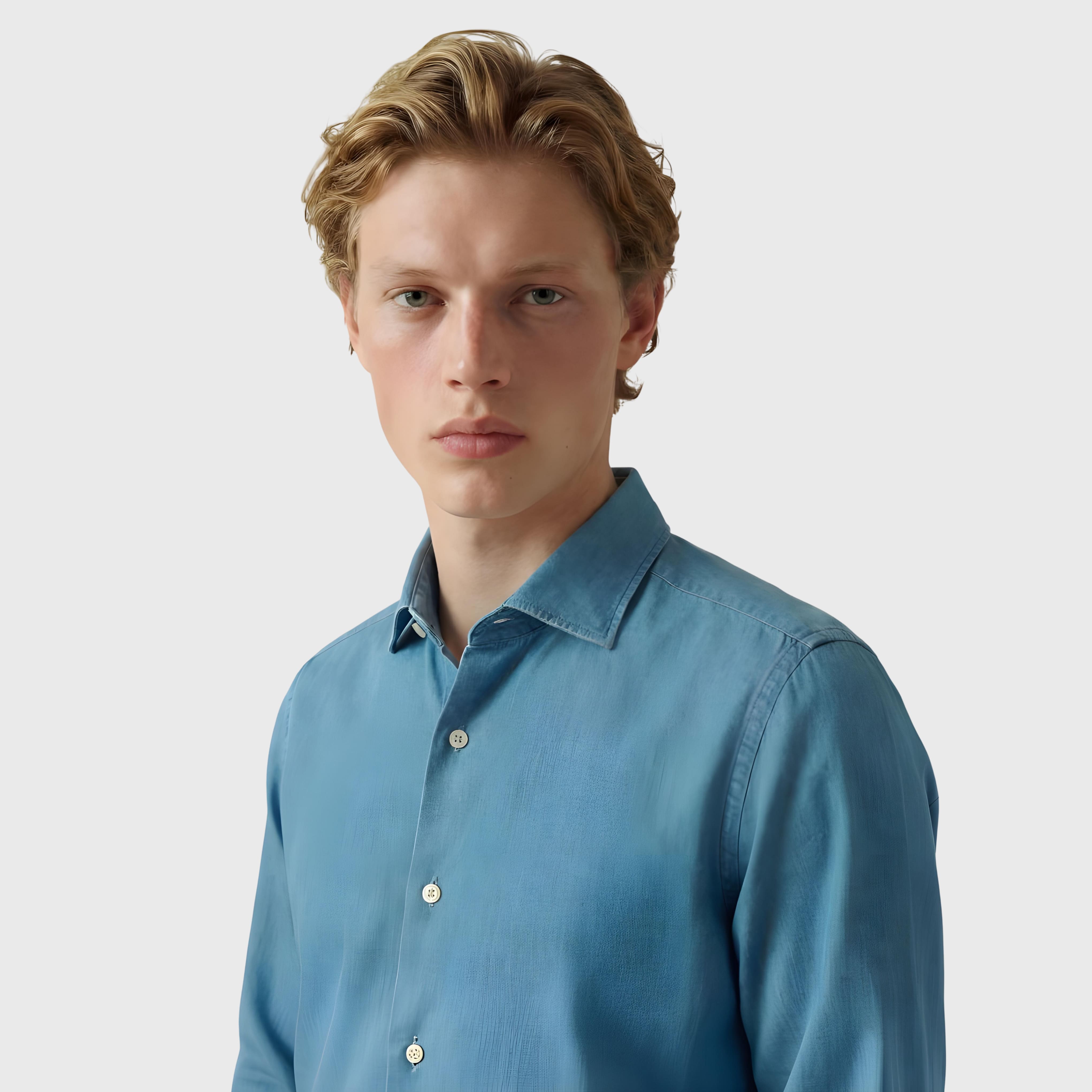 Napoli classic shirt regular fit in denim bleach and stone