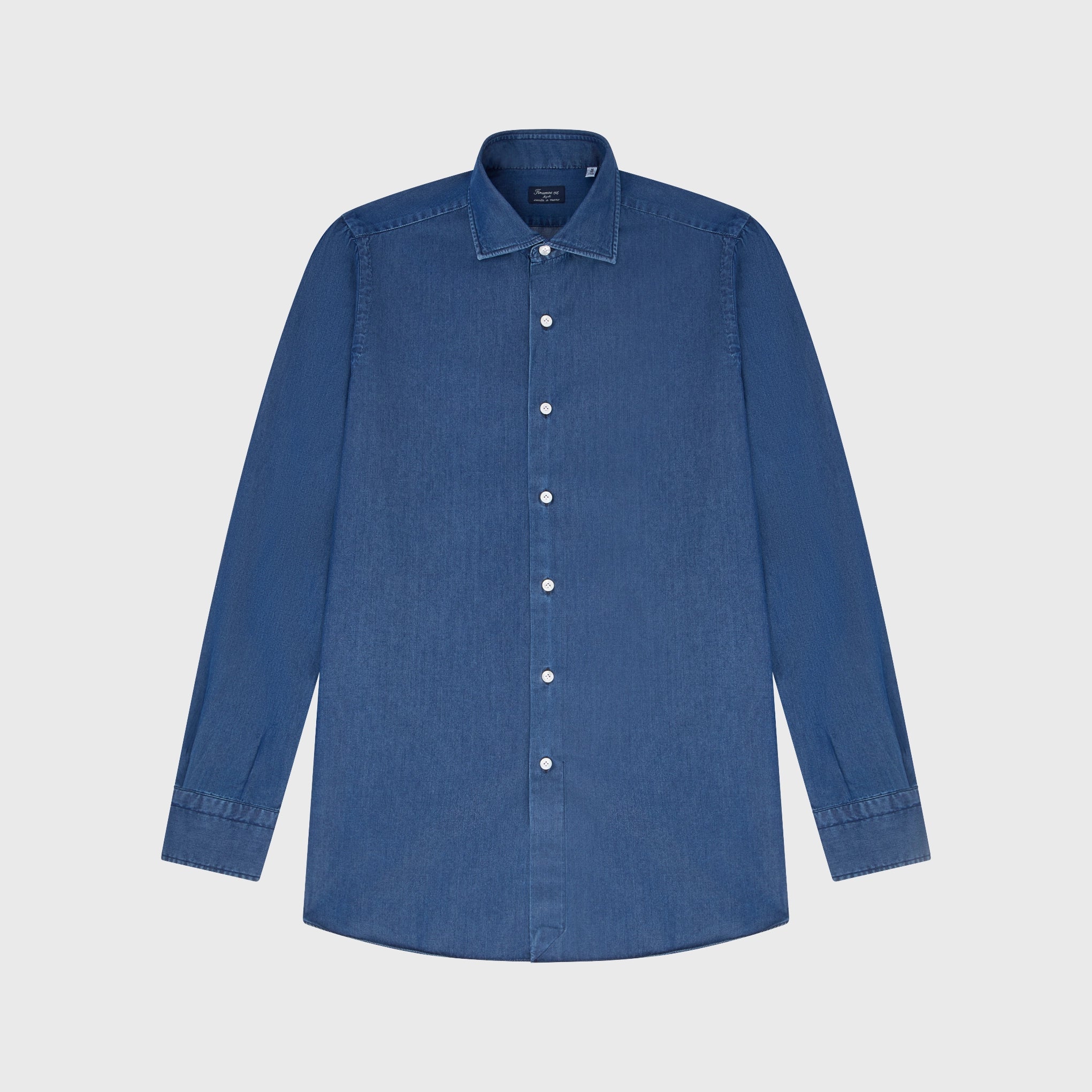 Camicia classica Napoli regular fit in denim bleach e stone