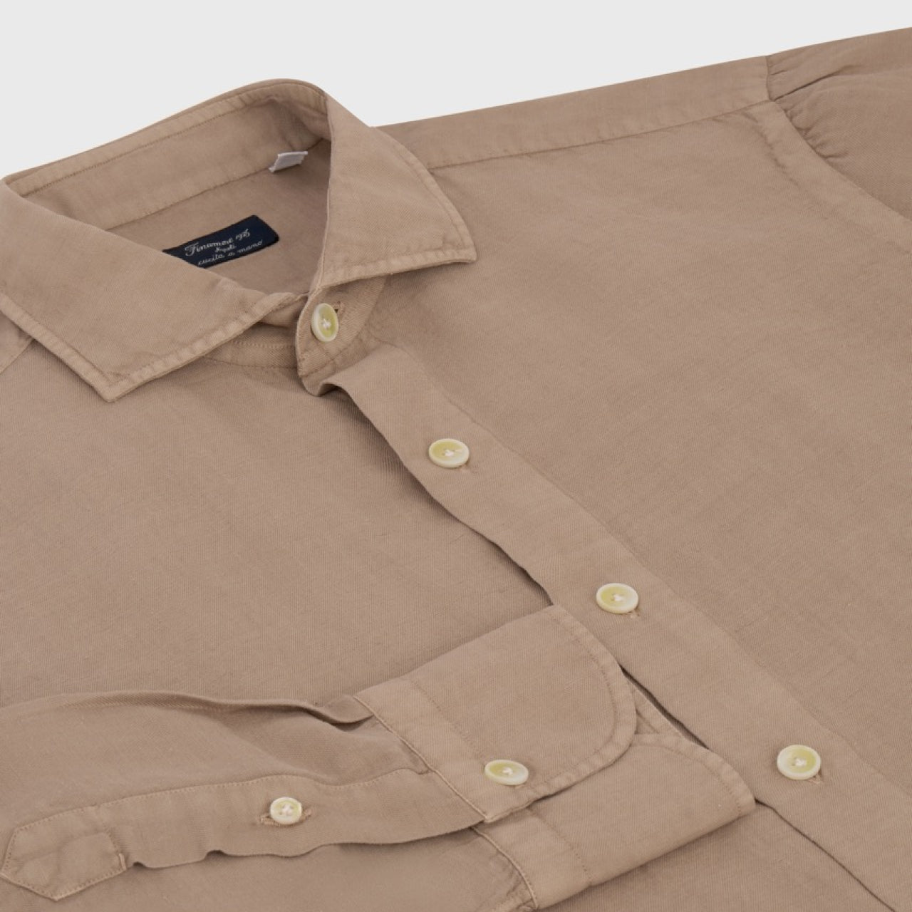 Napoli shirt regular fit hemp-cotton-silk sand garment dyed Achille collar