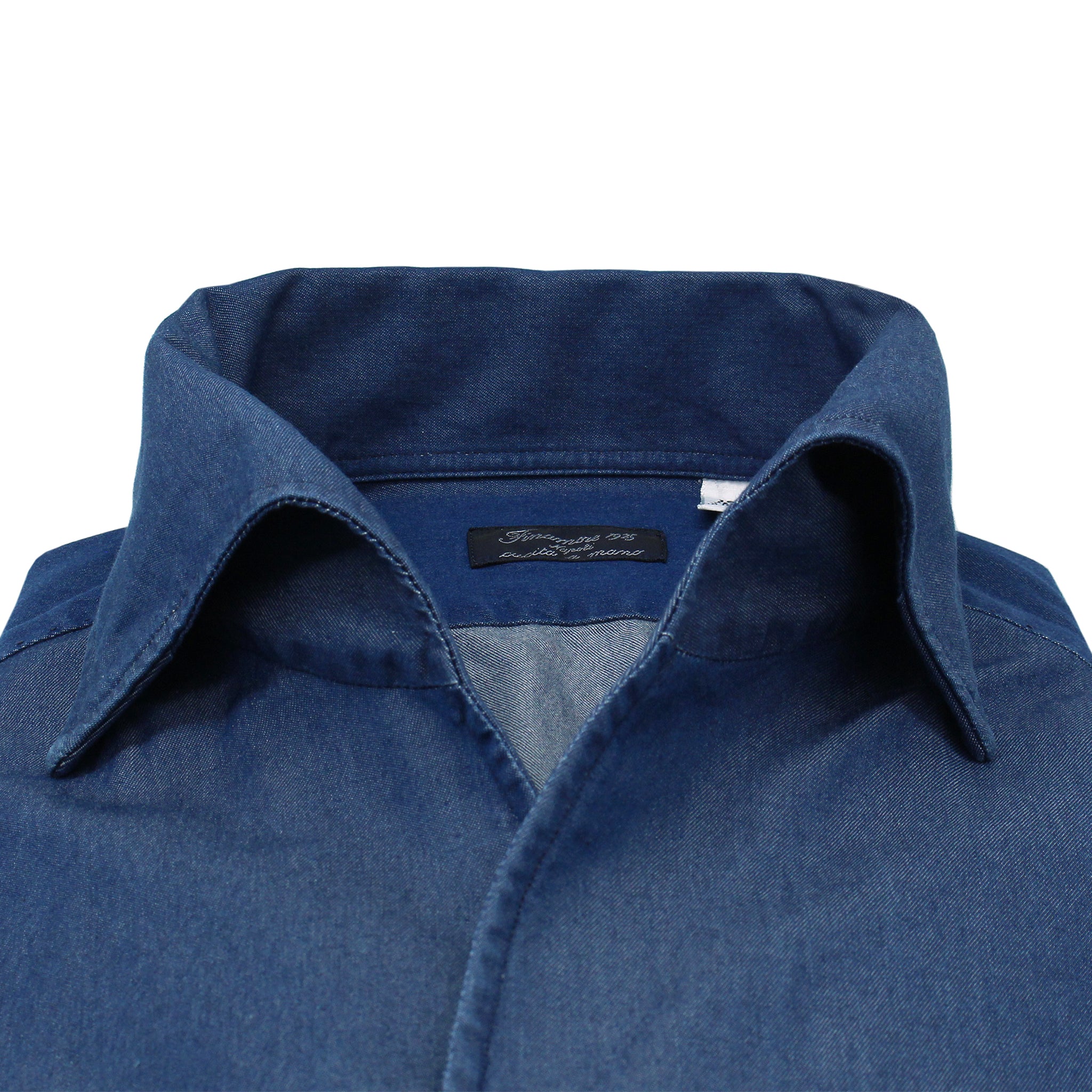 Camicia classica regolare Napoli in cotone denim scuro, collo ustica