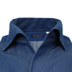 Naples regular shirt in fake cotton dark denim ustica collar