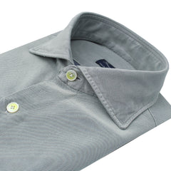 Camicia classica regolare Napoli in seta e cotone grigio. Tessuto twill Carlo Riva