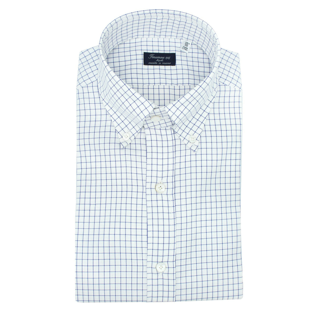 Classic Naples white cotton oxford shirt with blue checks