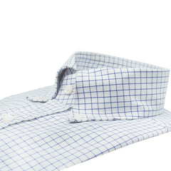 Classic Naples white cotton oxford shirt with blue checks