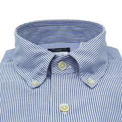 Enzymed cotton and linen blue stripe Napoli Classic Shirt