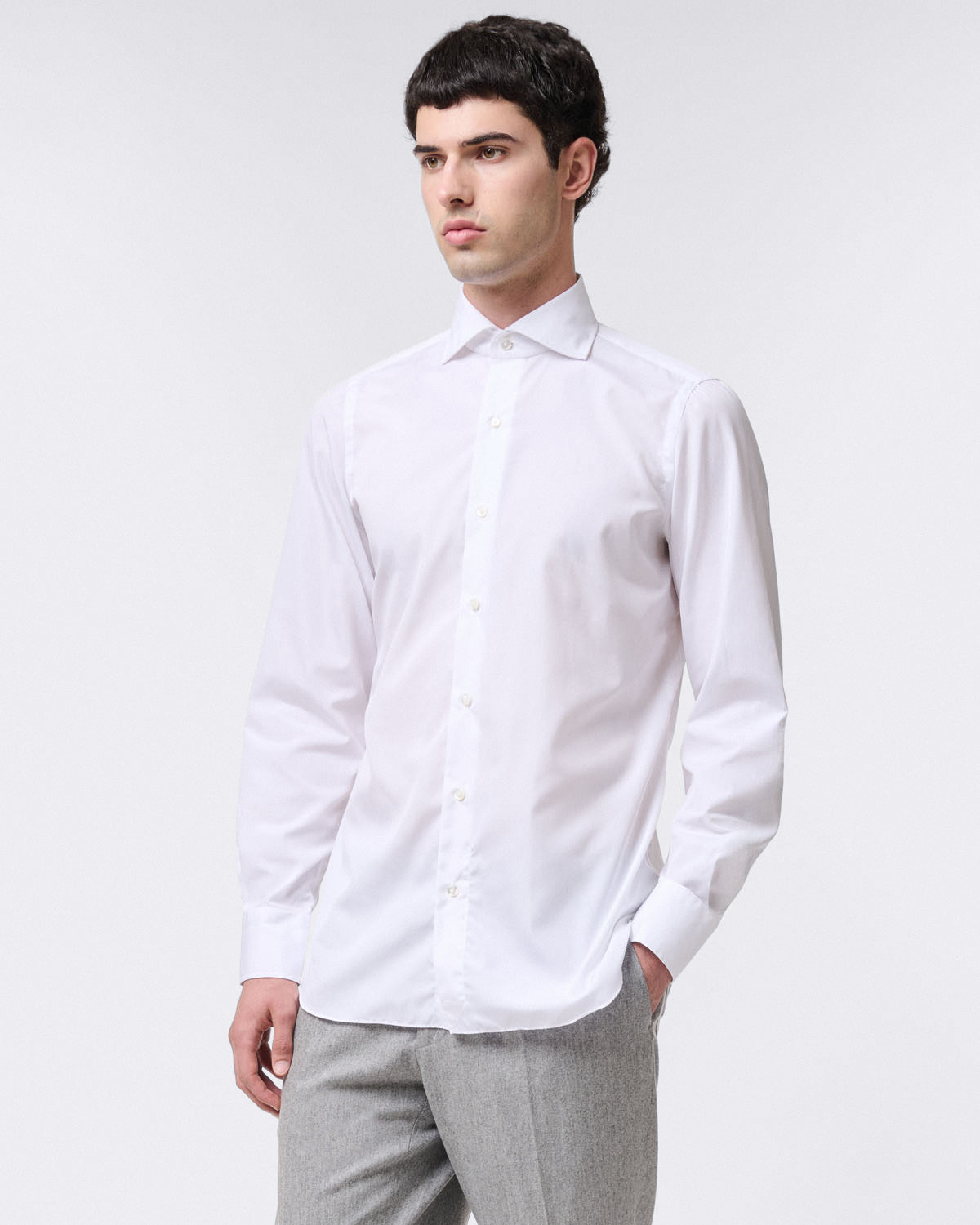 Napoli Traveller white or light blue cotton shirt Finamore 1925