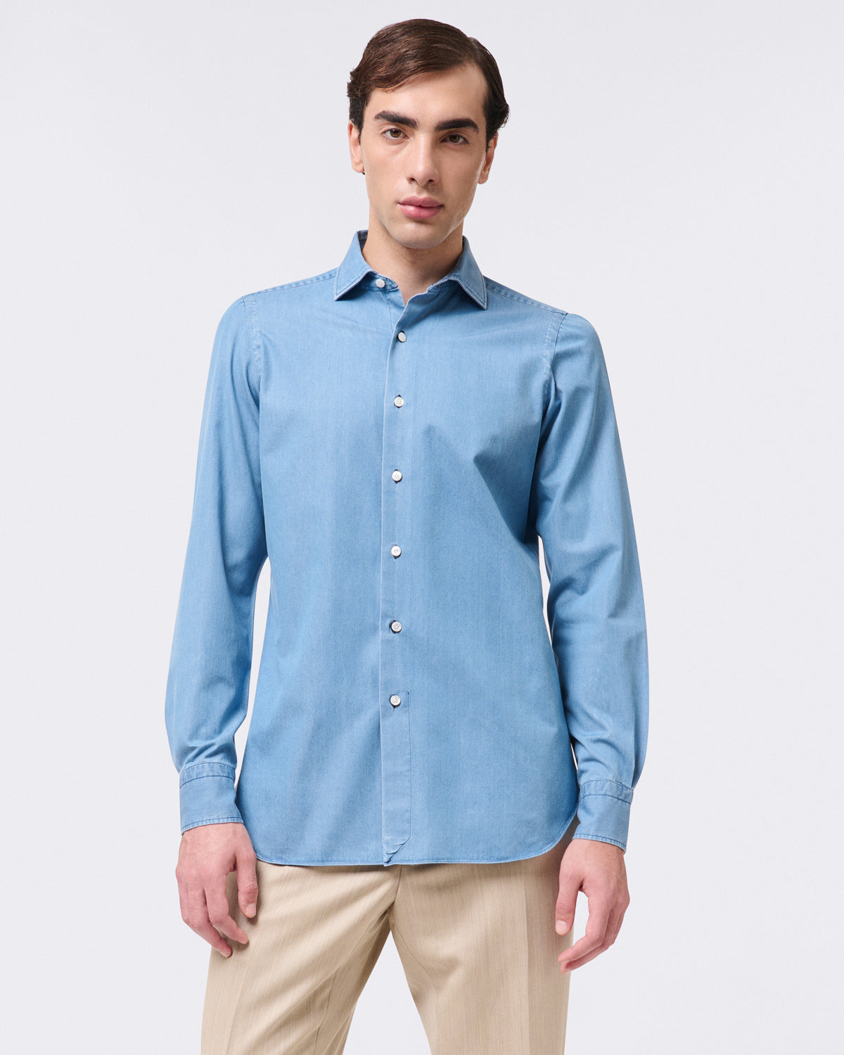 Napoli classic shirt regular fit in denim bleach FINAMORE