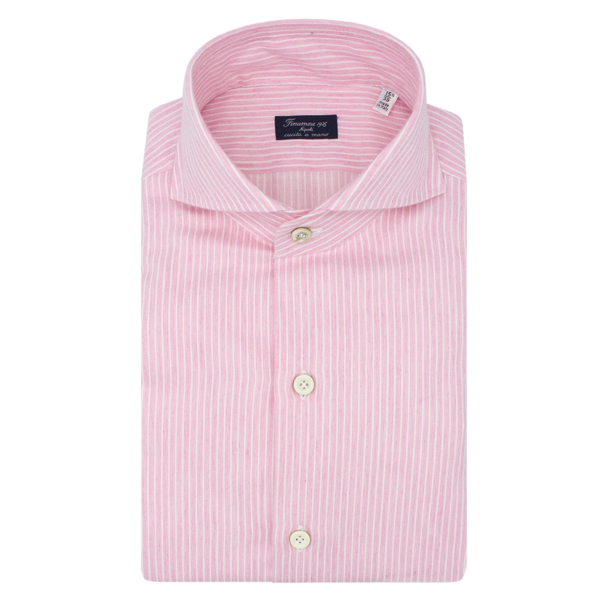 Napoli shirt in white and pink striped cotton and cashmere. Carlo Riva
