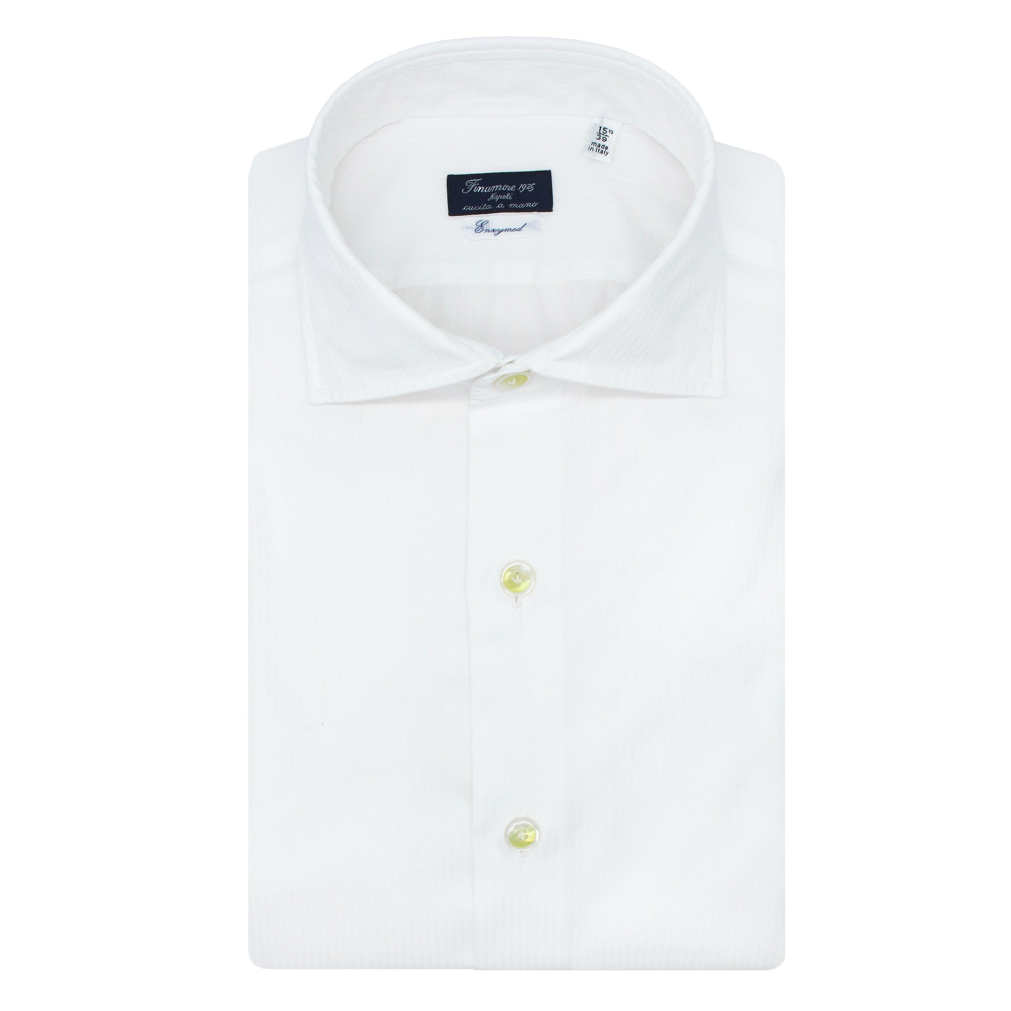 Napoli shirt in white herringbone cotton. Enzymed treatment