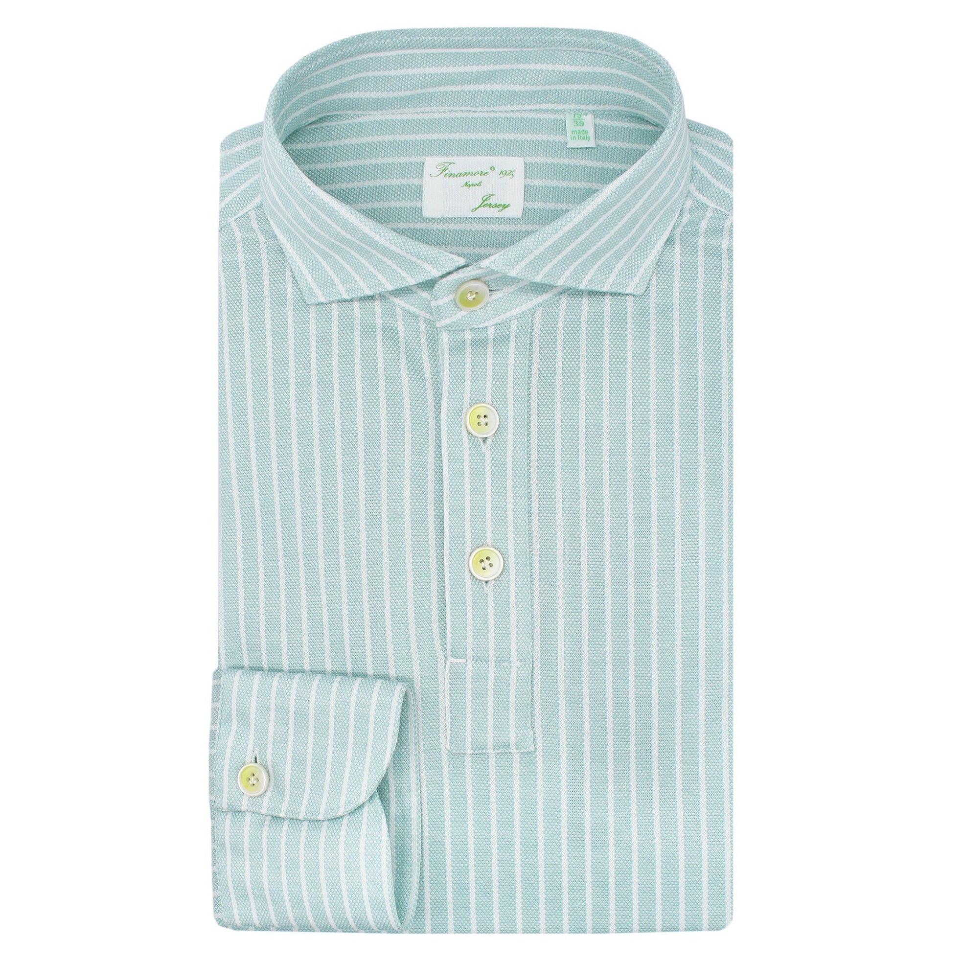 Polo slim Orlando in Jersey, verde chiaro a righe bianche