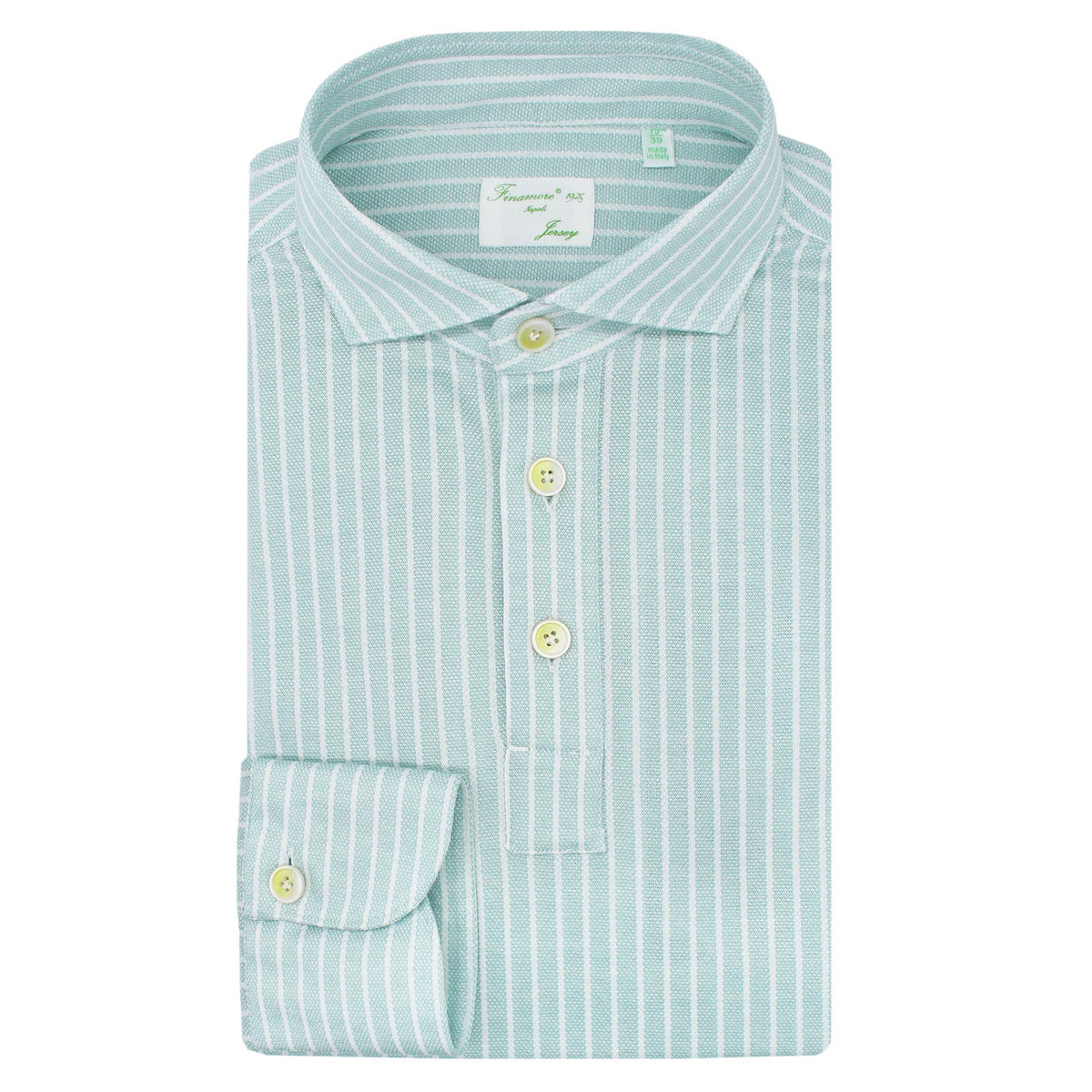 Polo slim Orlando in Jersey, verde chiaro a righe bianche