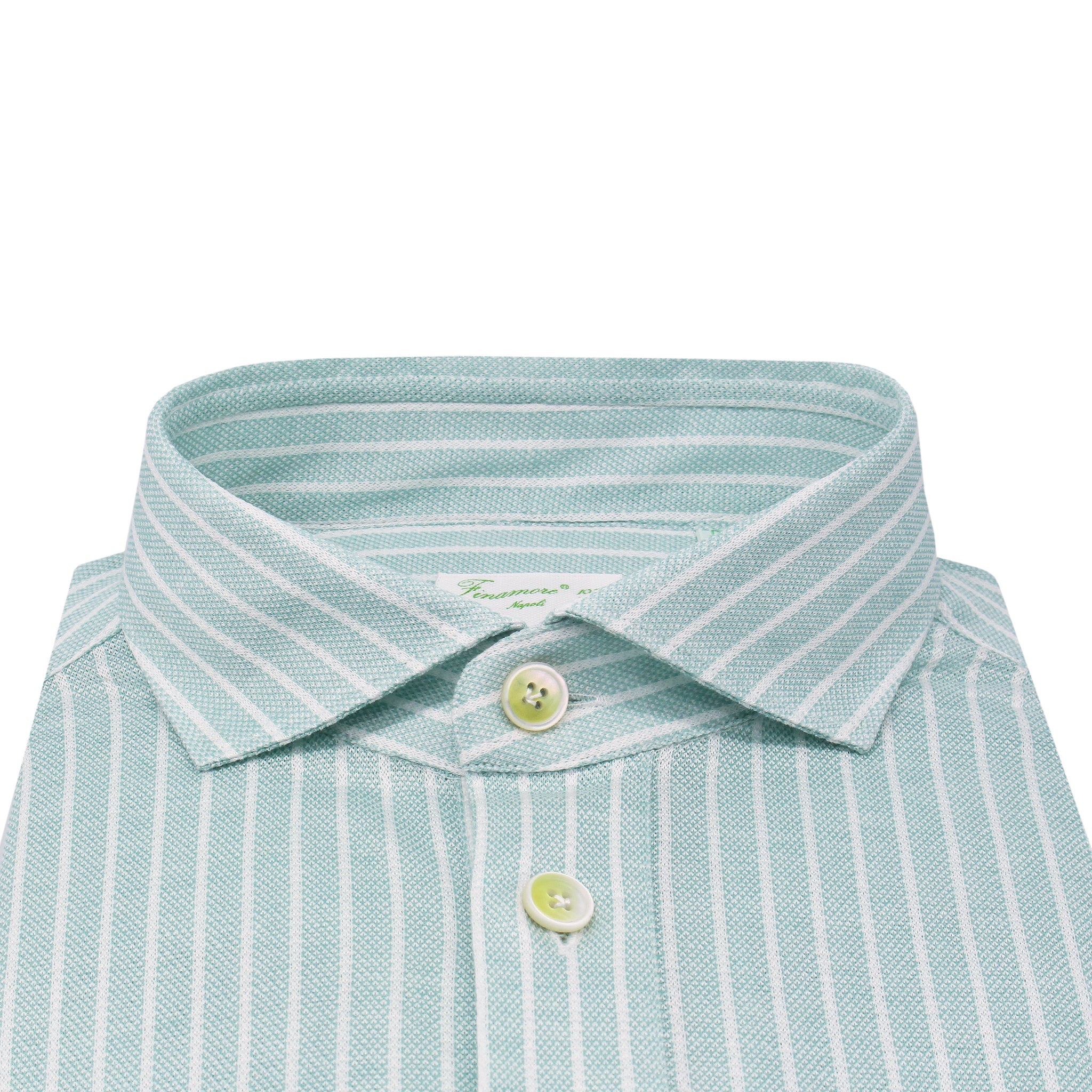 Polo slim Orlando in Jersey, verde chiaro a righe bianche