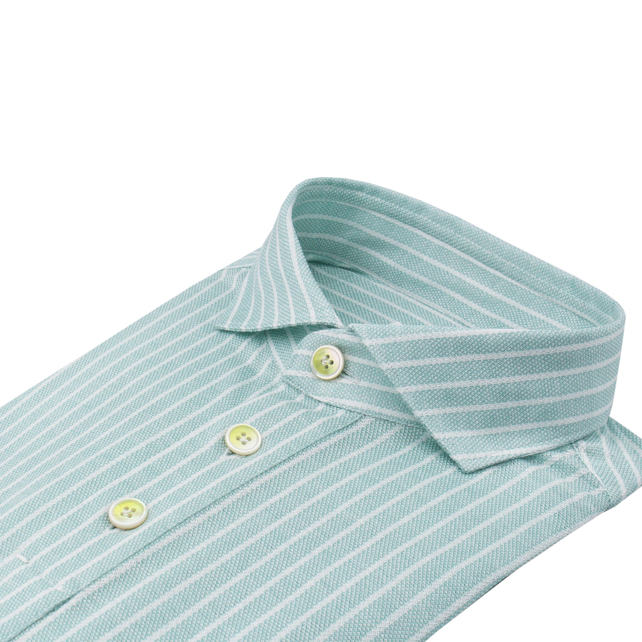 Polo slim Orlando in Jersey, verde chiaro a righe bianche