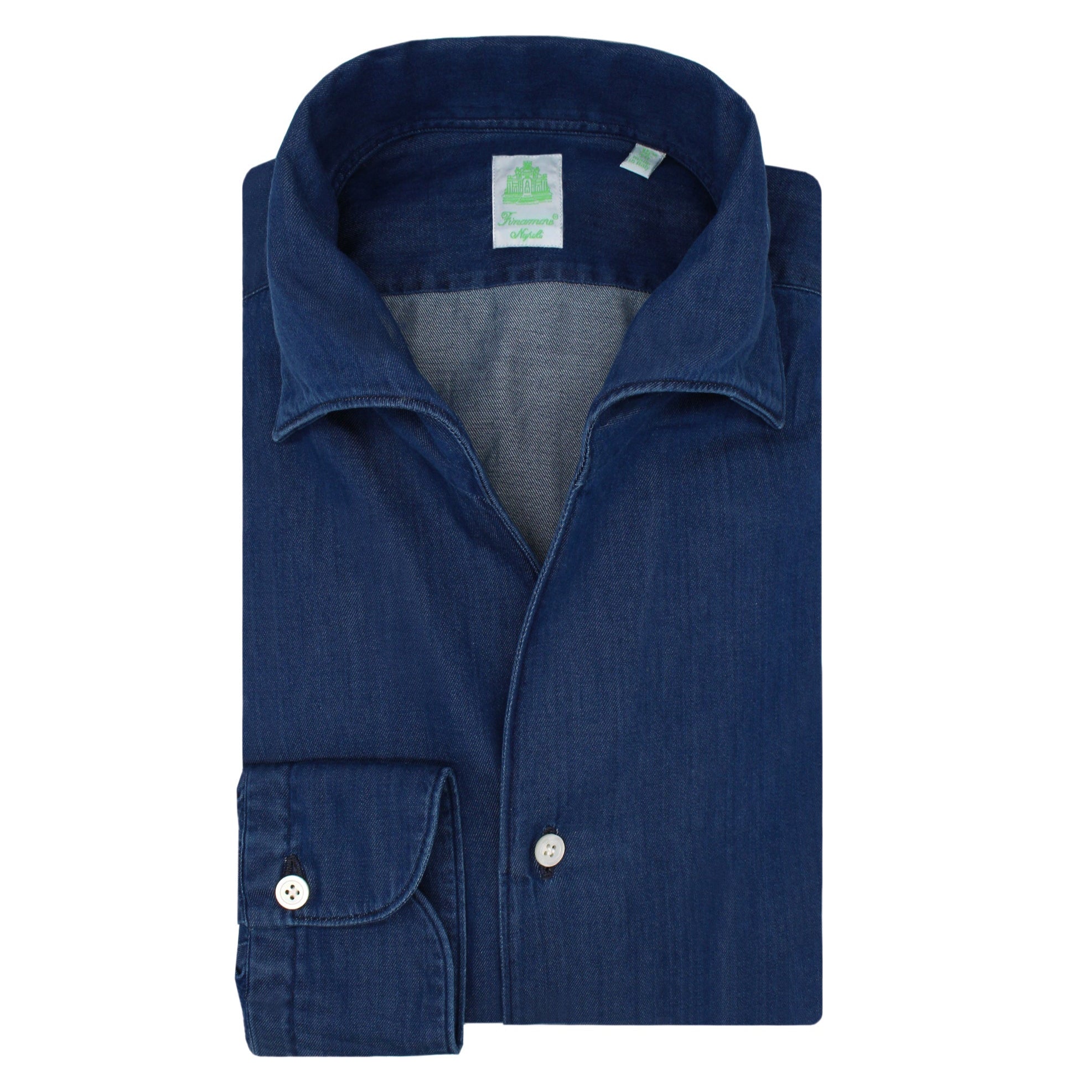 One piece collar slim shirt Finamore in denim
