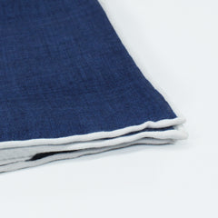 Linen pocket square with blu background and white border