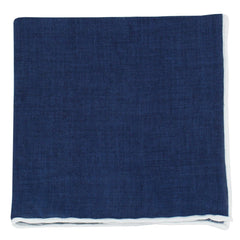 Linen pocket square with blu background and white border