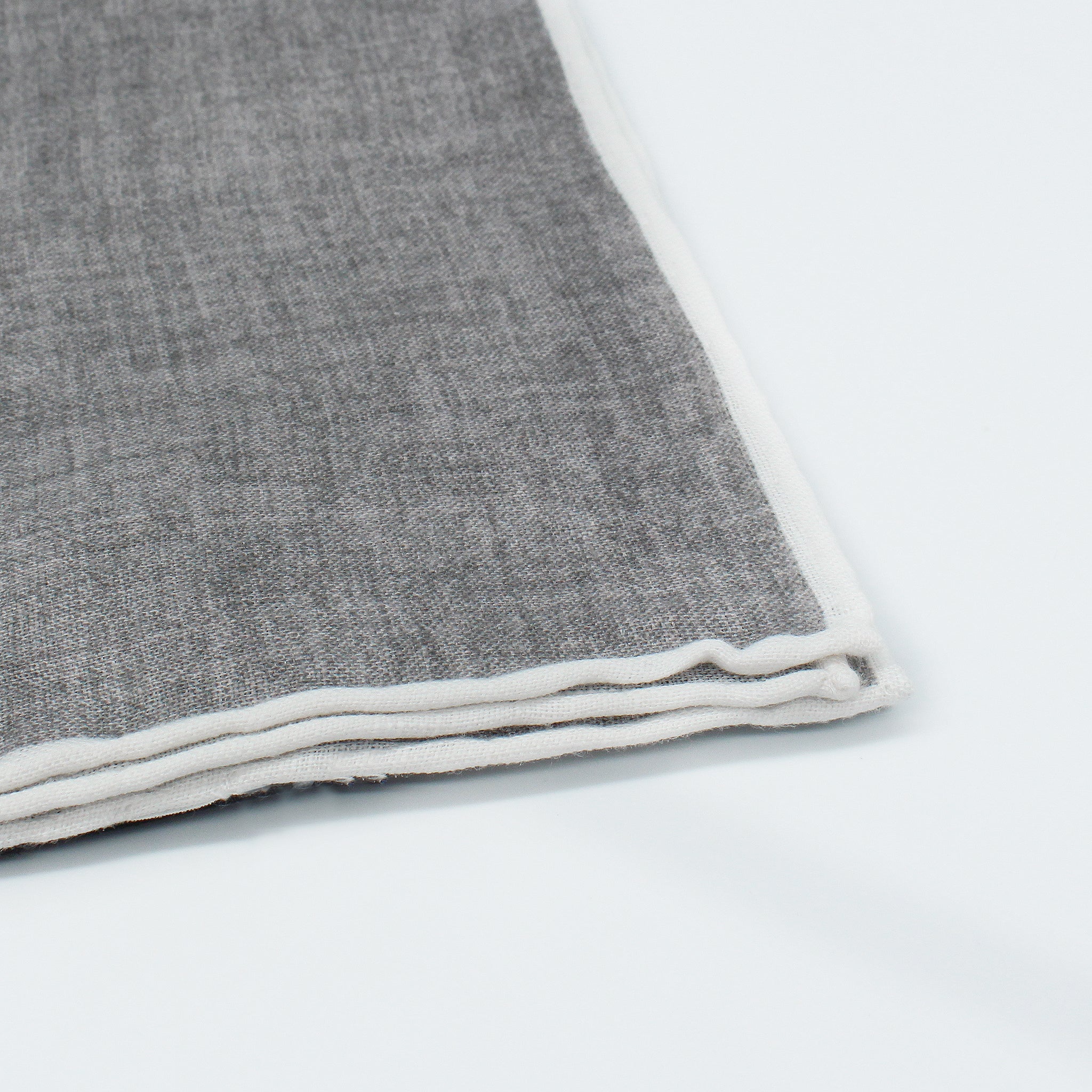 Linen pocket square with gray background and white border