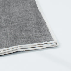 Linen pocket square with gray background and white border