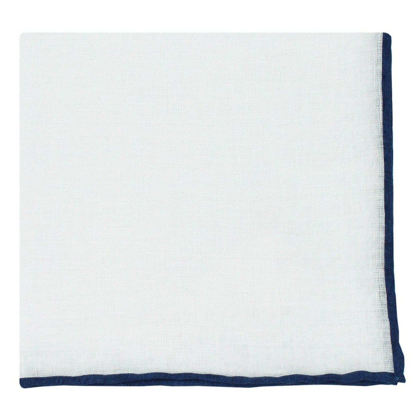 Linen pocket square with white background and blu border