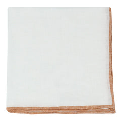 Linen pocket square with white background and Peach Fuzz border