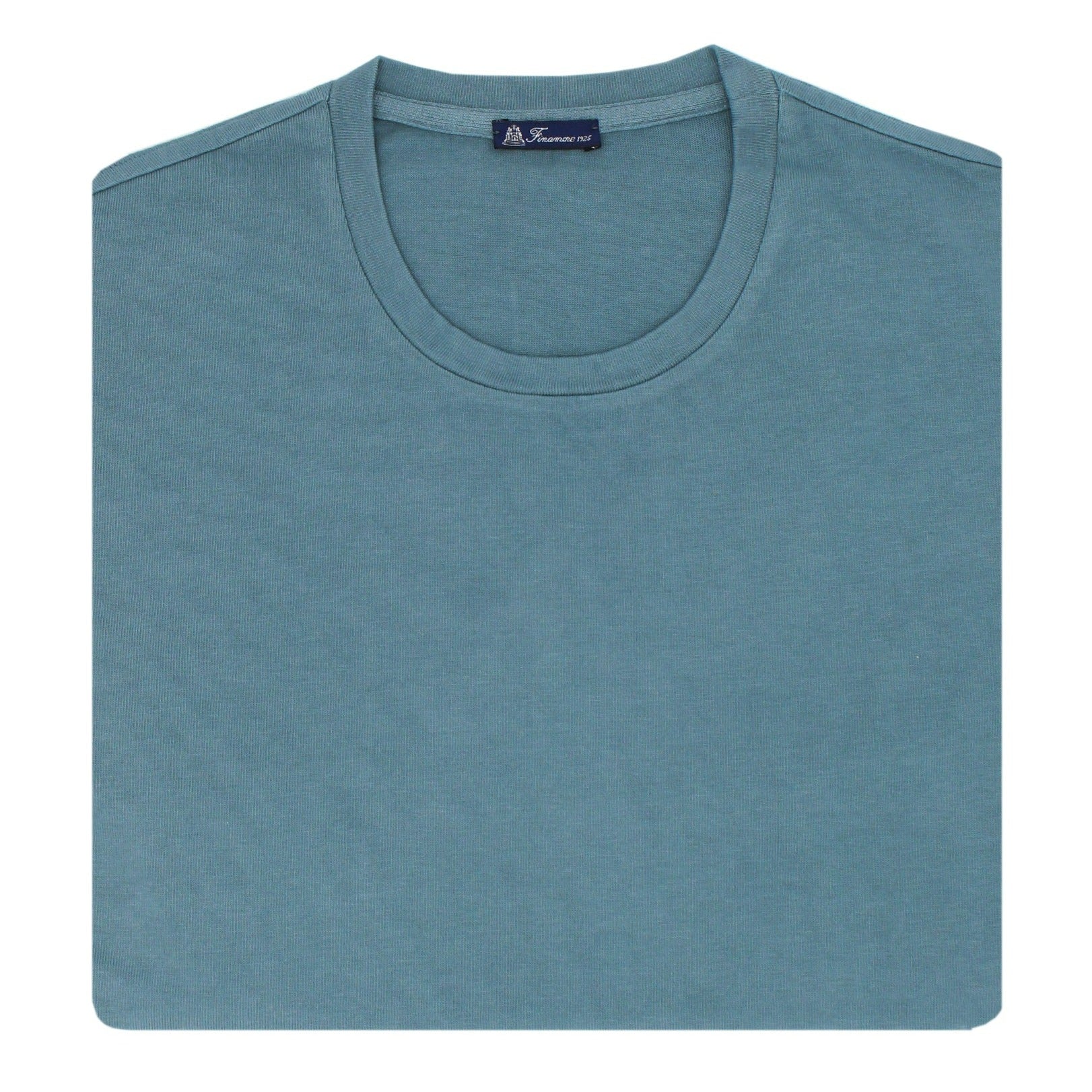 Turquoise garment dyed cotton T-shirt with Finamore 1925 logo