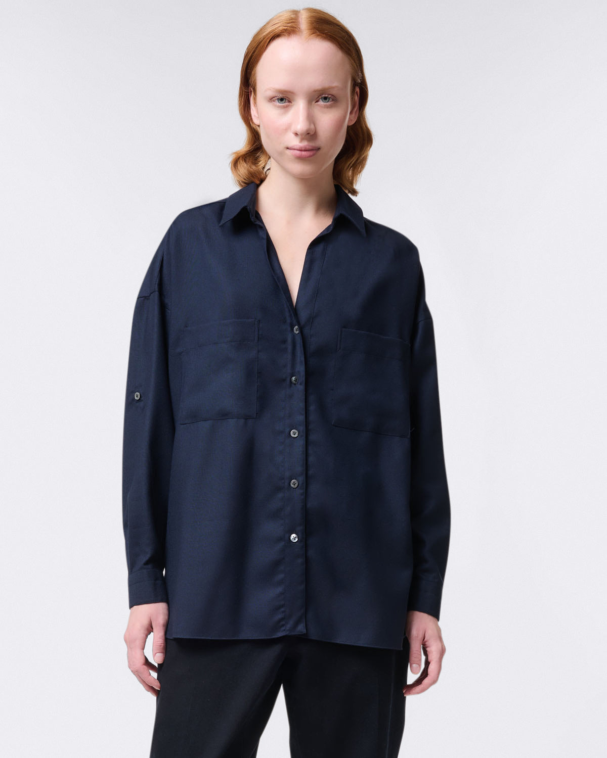 Sonia dark blue cashmere over fit shirt for women
