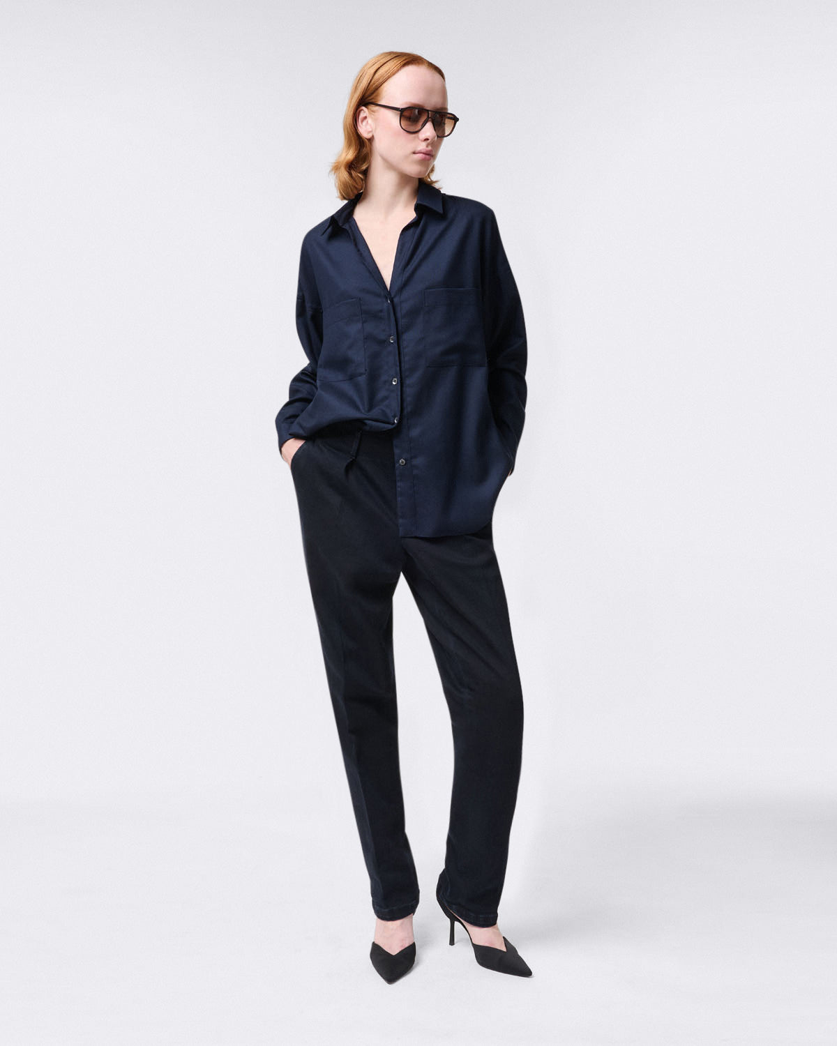 Sonia dark blue cashmere over fit shirt for women