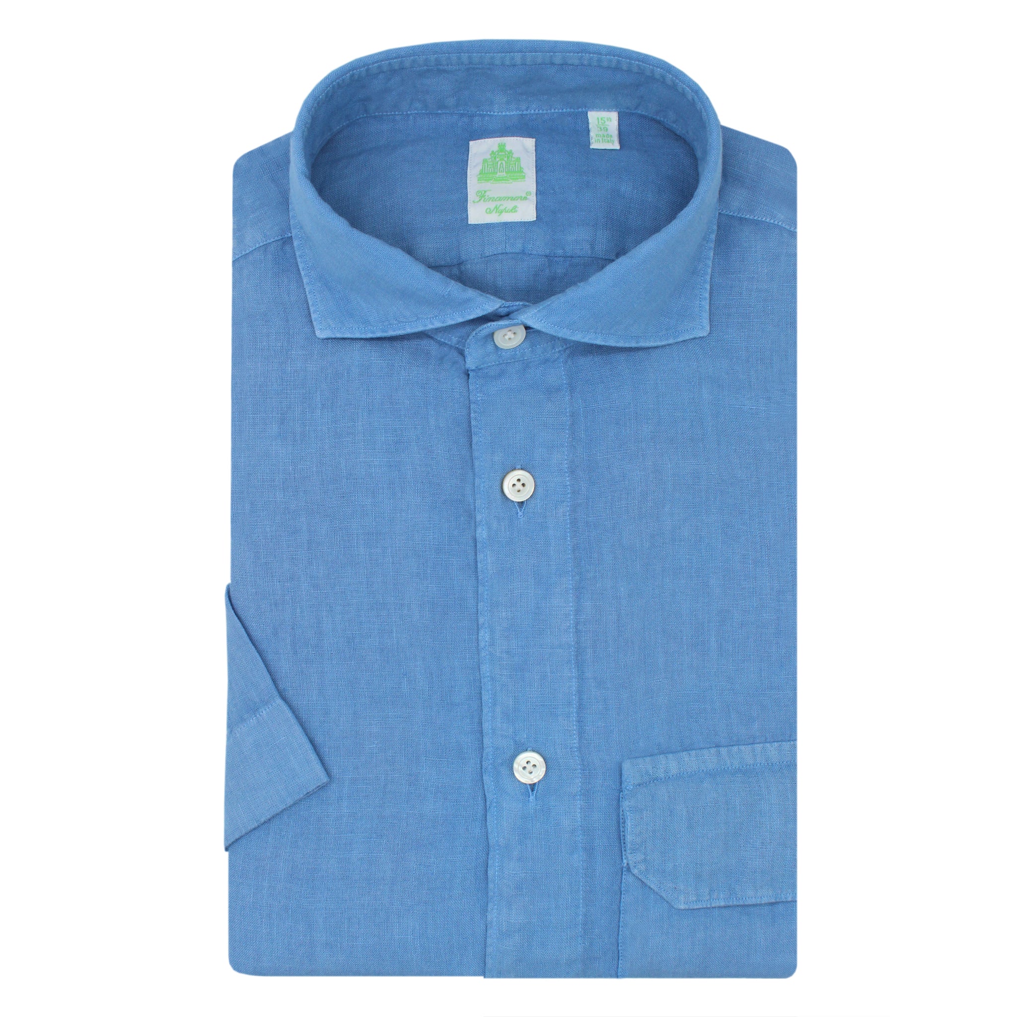 Camicia sportiva in lino Madison. Maniche corte e tasca frontale