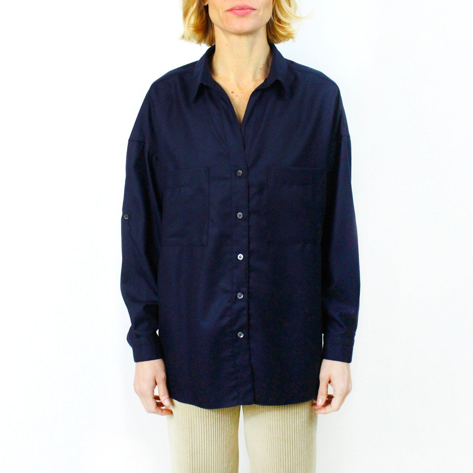 Sonia dark blue cashmere over fit shirt for women