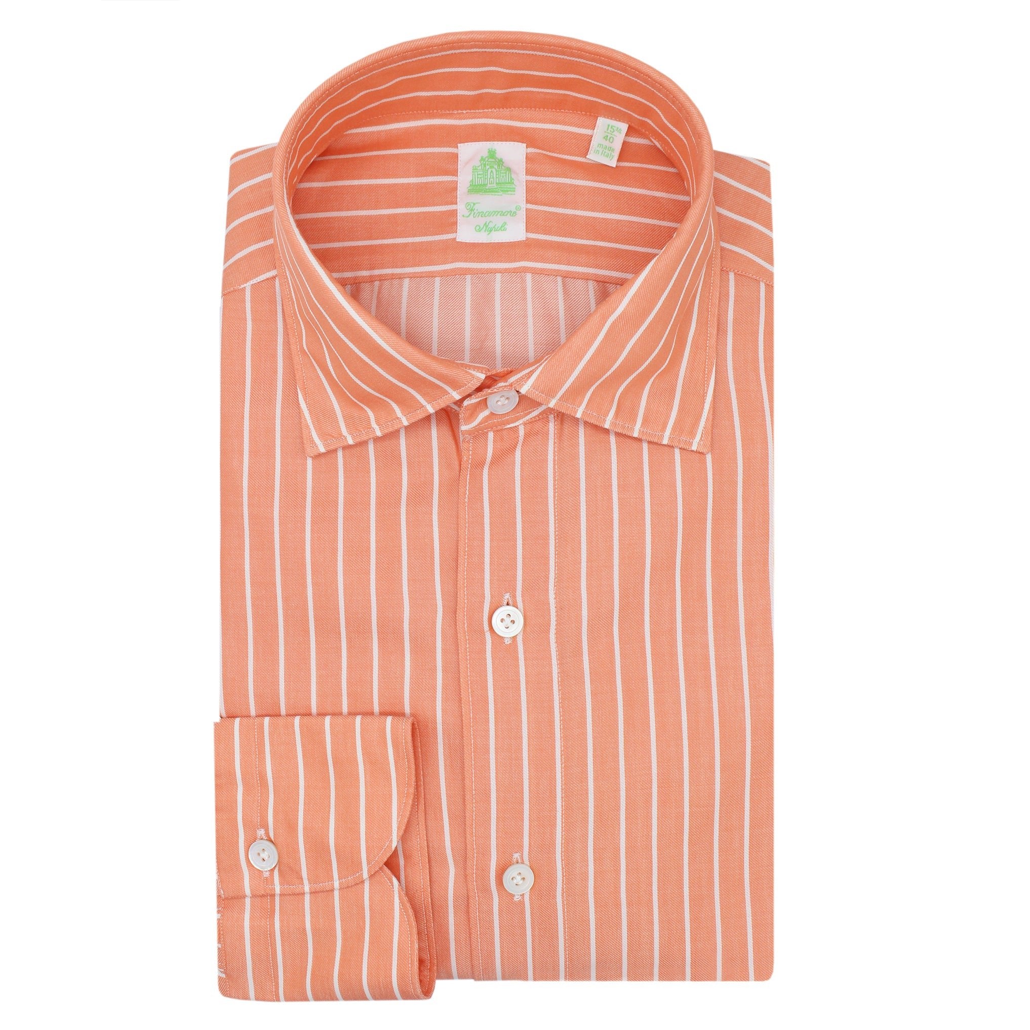 Tokyo sport shirt in striped cotton. Orange bottom and white stripe