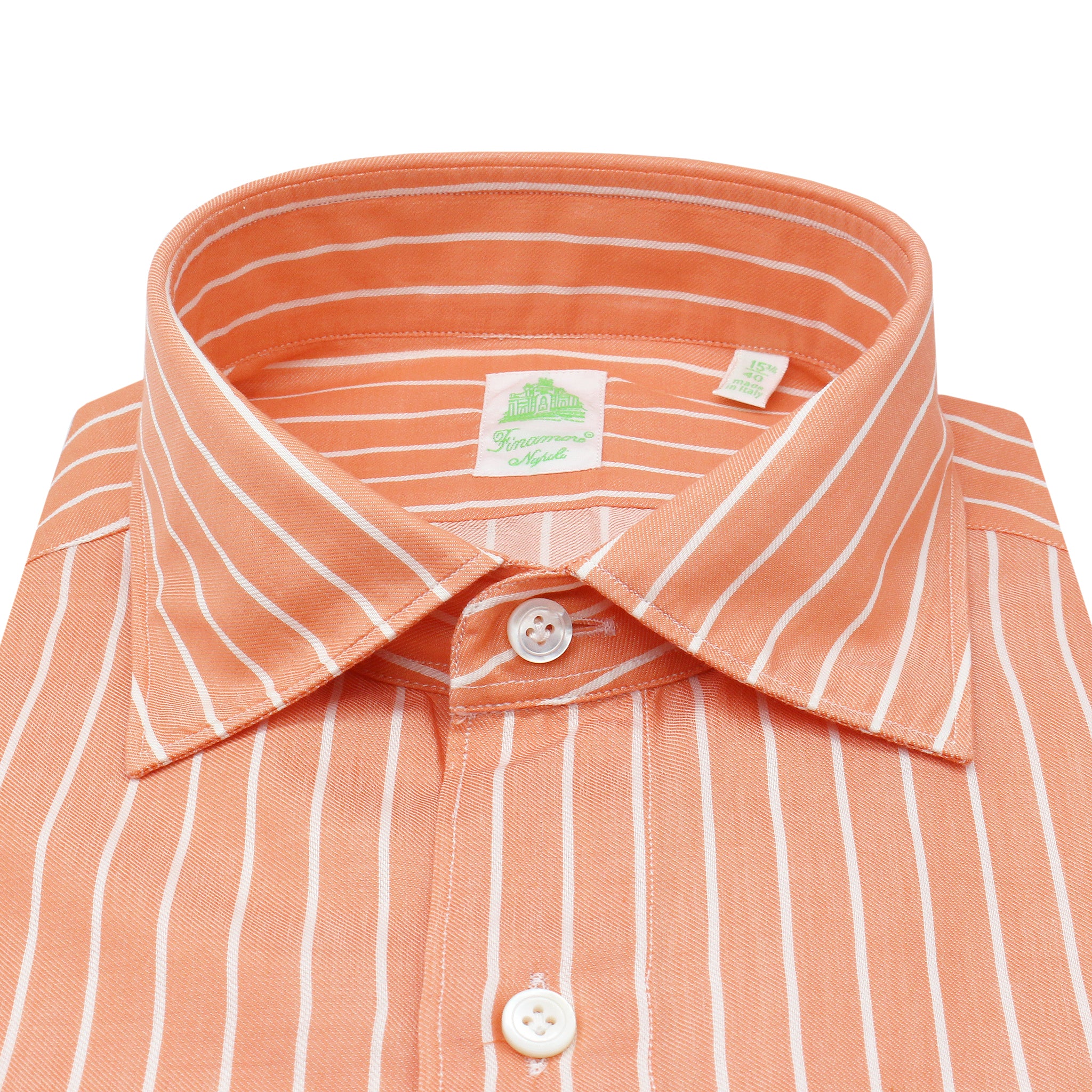 Tokyo sport shirt in striped cotton. Orange bottom and white stripe