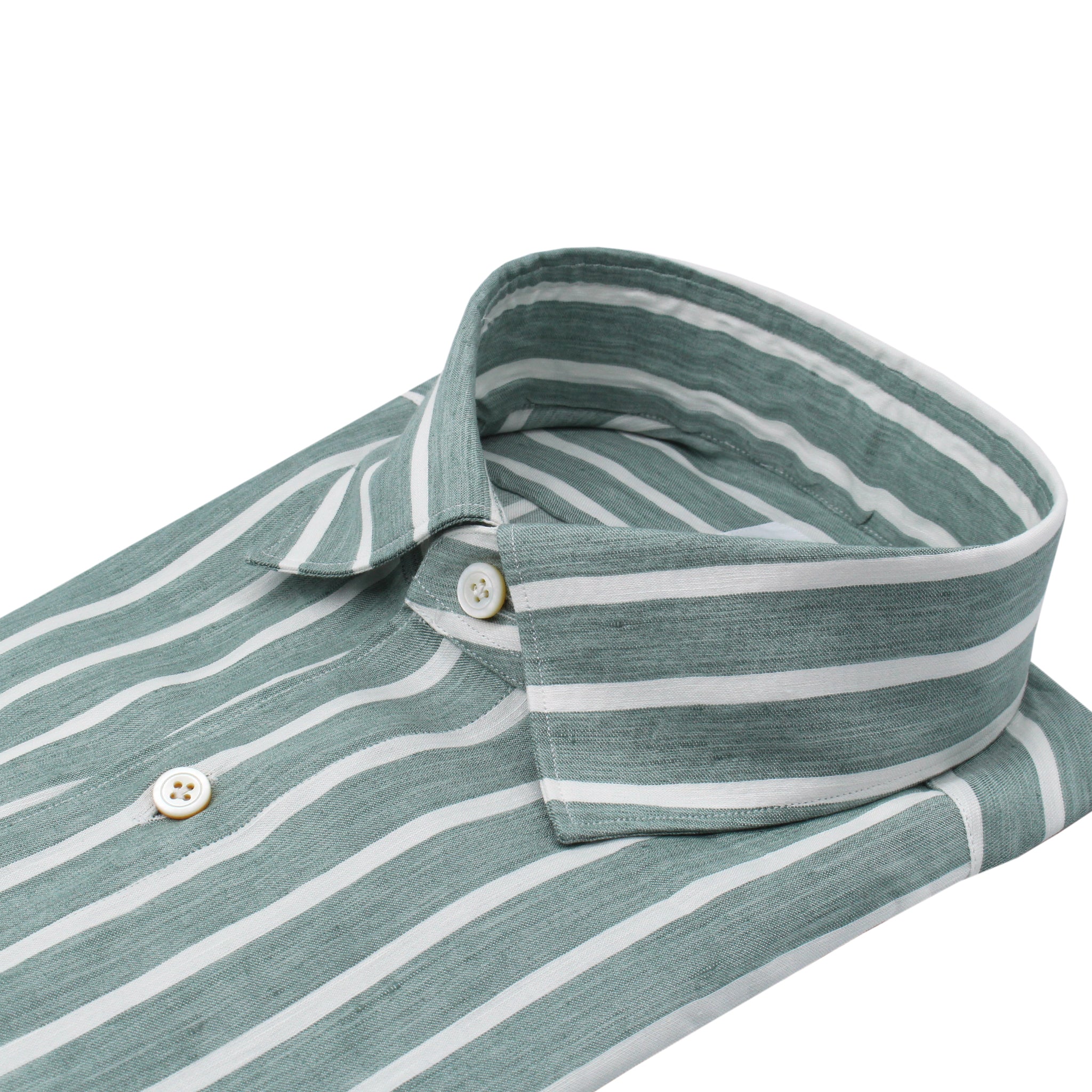 Tokyo slim sports shirt in cotton, striped white and green