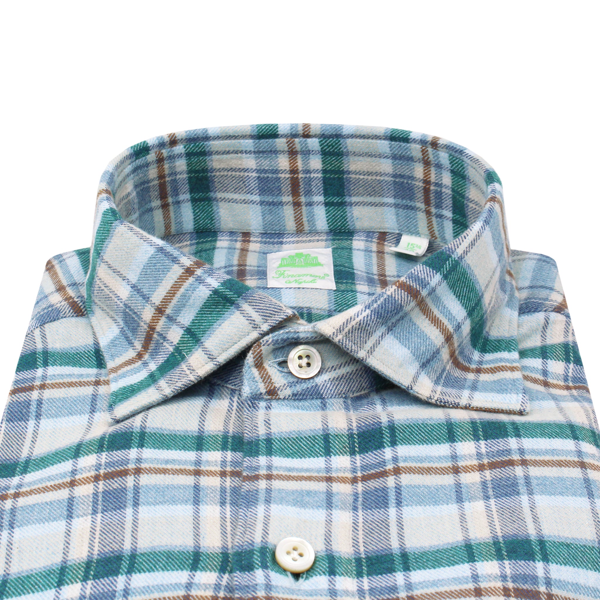 Light blue and green checked cotton Tokyo sports shirt