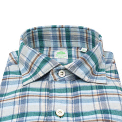 Light blue and green checked cotton Tokyo sports shirt