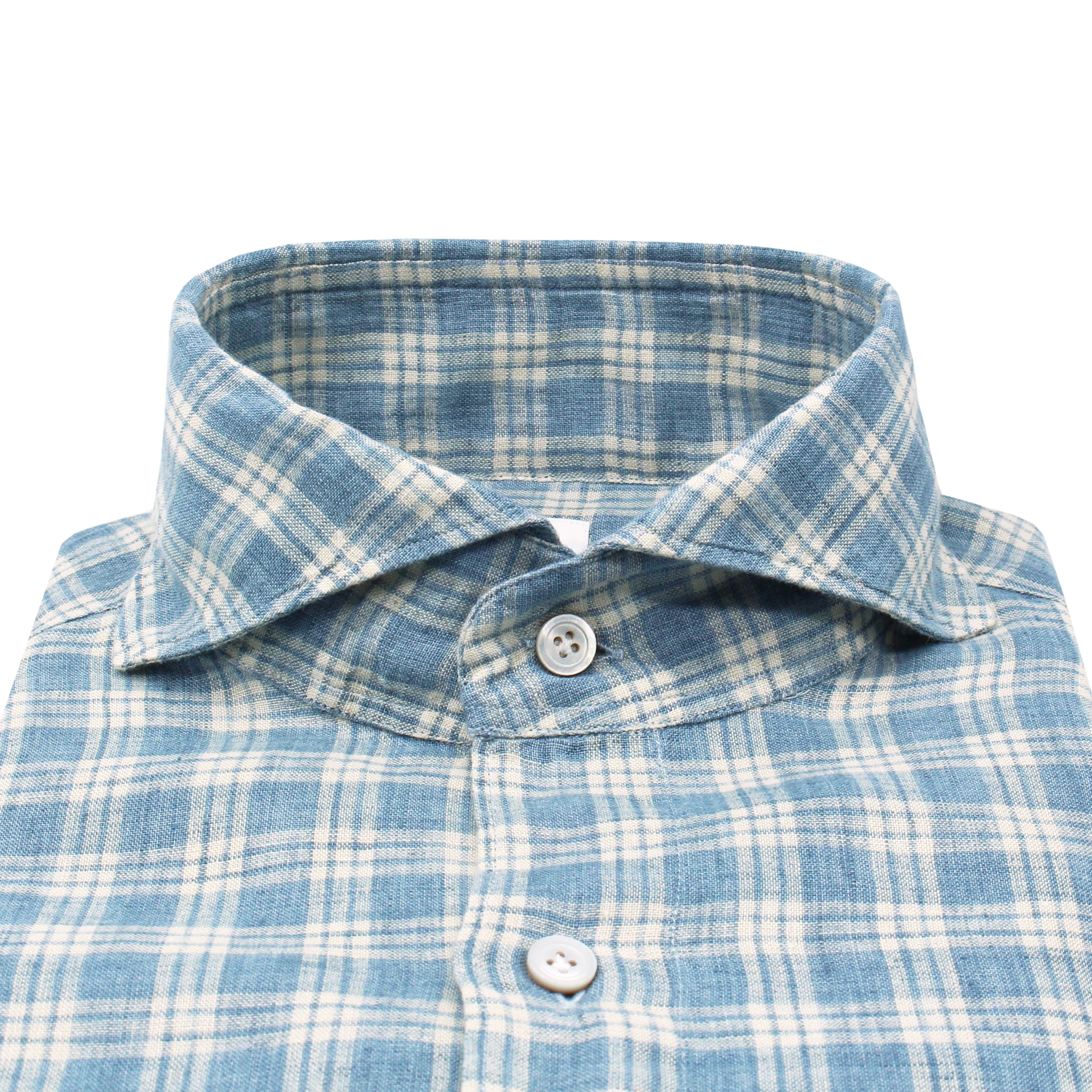 Camicia sportiva Tokyo slim fit in lino a quadri azzurri