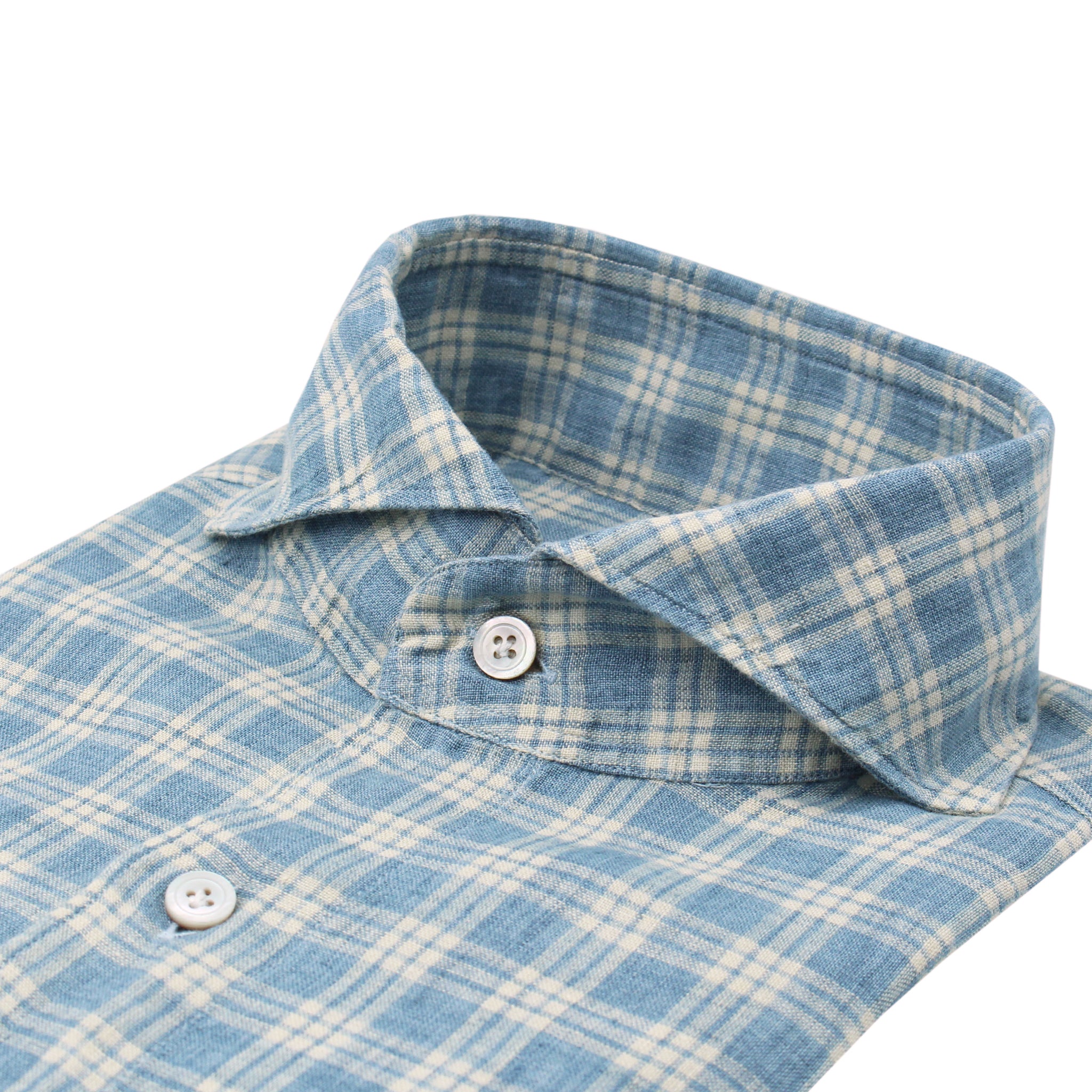 Camicia sportiva Tokyo slim fit in lino a quadri azzurri