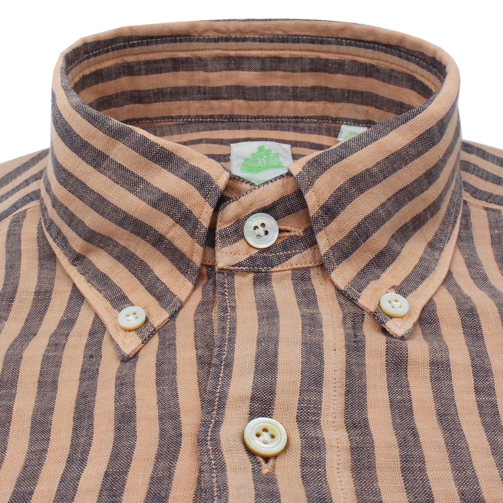 Tokyo slim, camicia sportiva in lino riga arancione fondo marrone