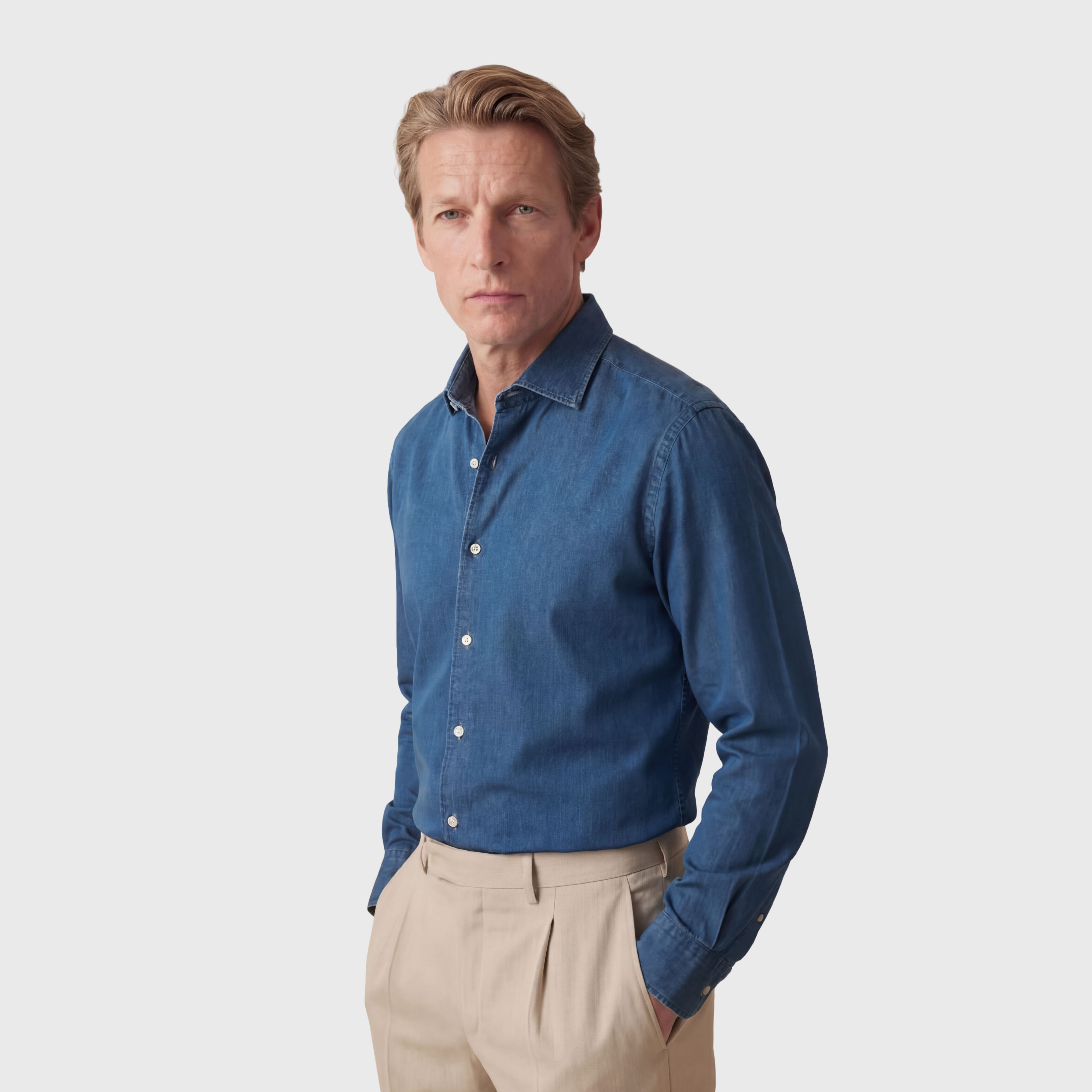 Tokyo sport shirt slim fit cotton Giza 45 indigo black treatment Luigi collar