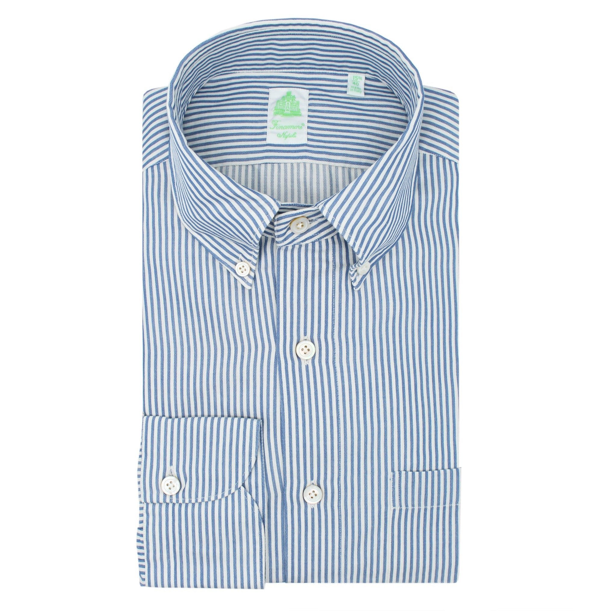 Tokyo blue striped cotton twill slim sports shirt