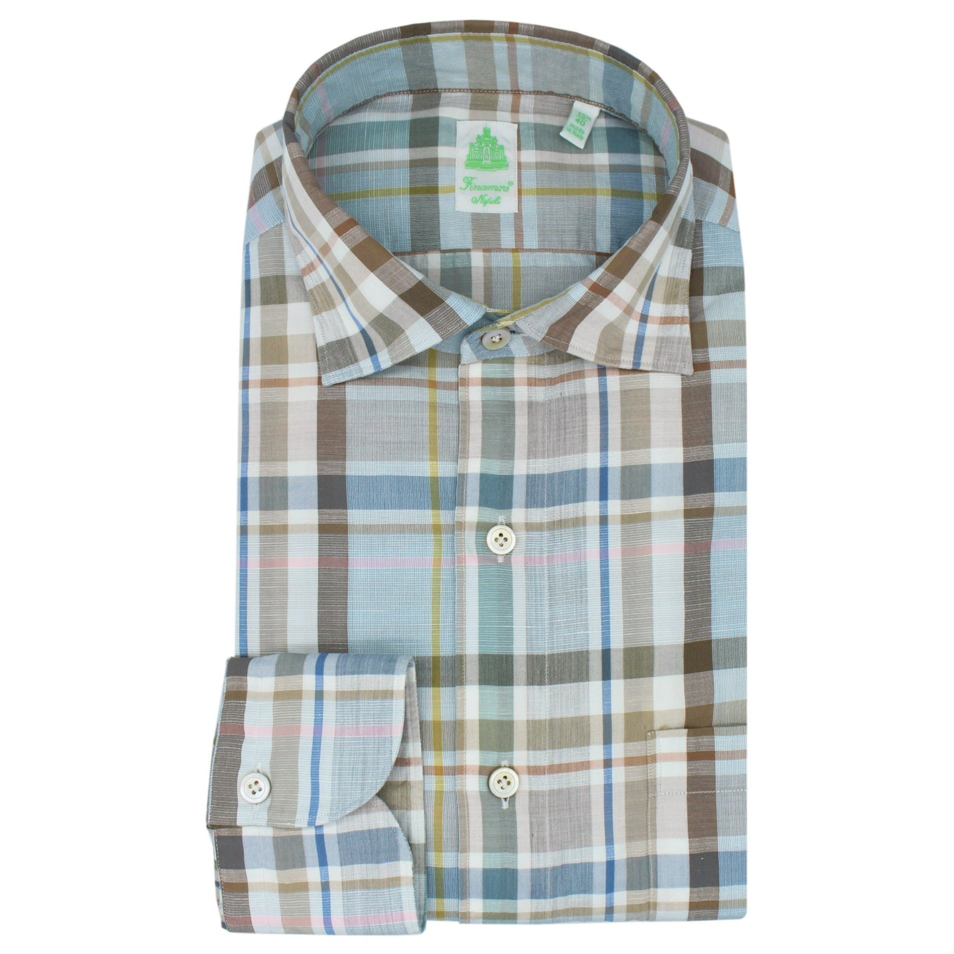 Camicia sportiva Milano slim fit Tokyo in cotone e lino a quadri multicolor