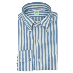 Tokyo slim shirt in linen and cly stripe wide dark blue