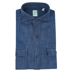 Toledo slim fit denim sport shirt with pocket and press buttons