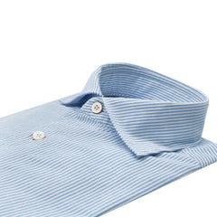 Slim fit sport shirt in light blue striped cotton original chambray