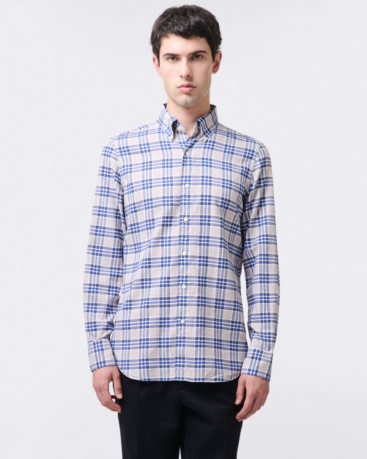Tokyo slim checked sports shirt in yarn dyed cotton