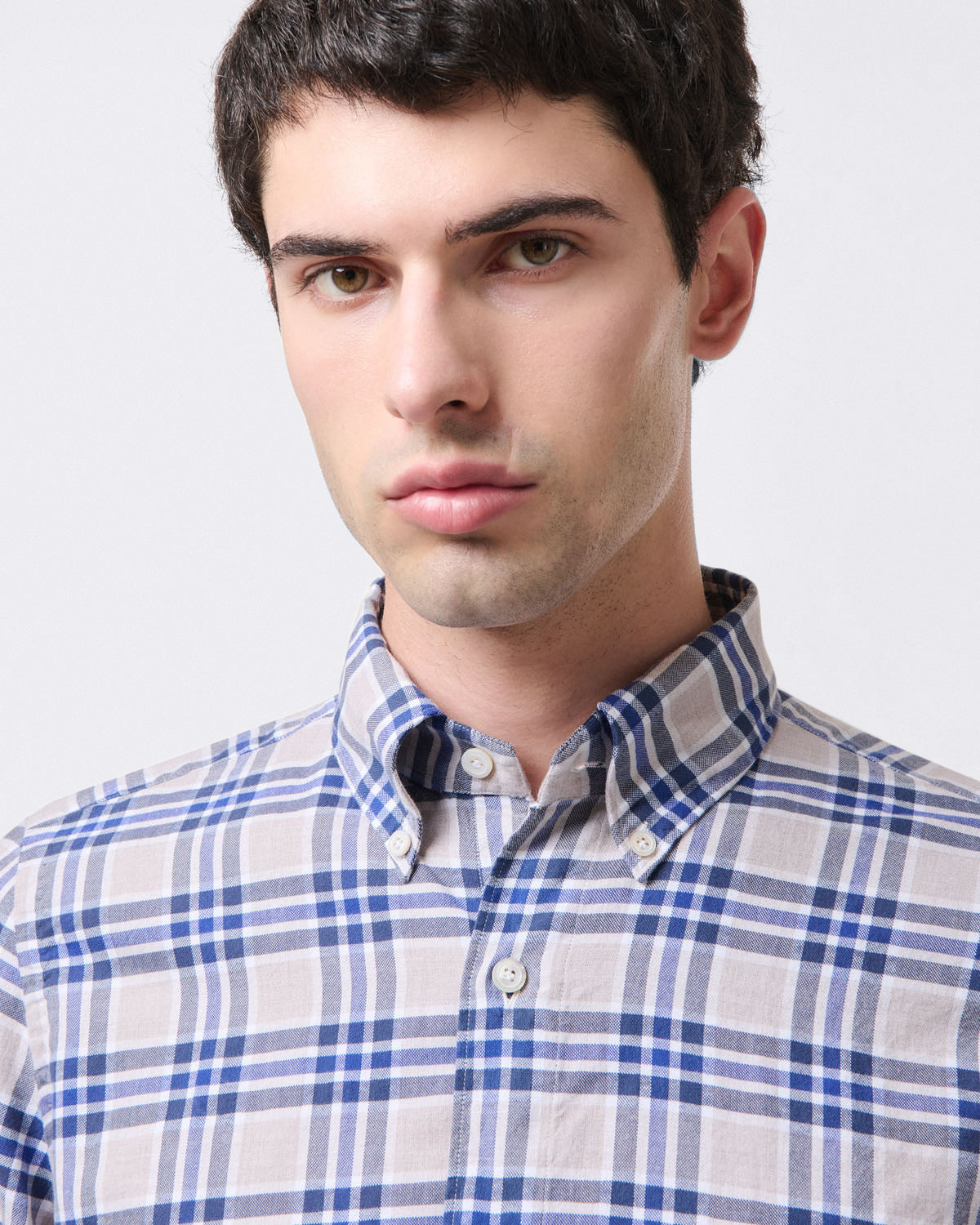 Tokyo slim checked sports shirt in yarn dyed cotton