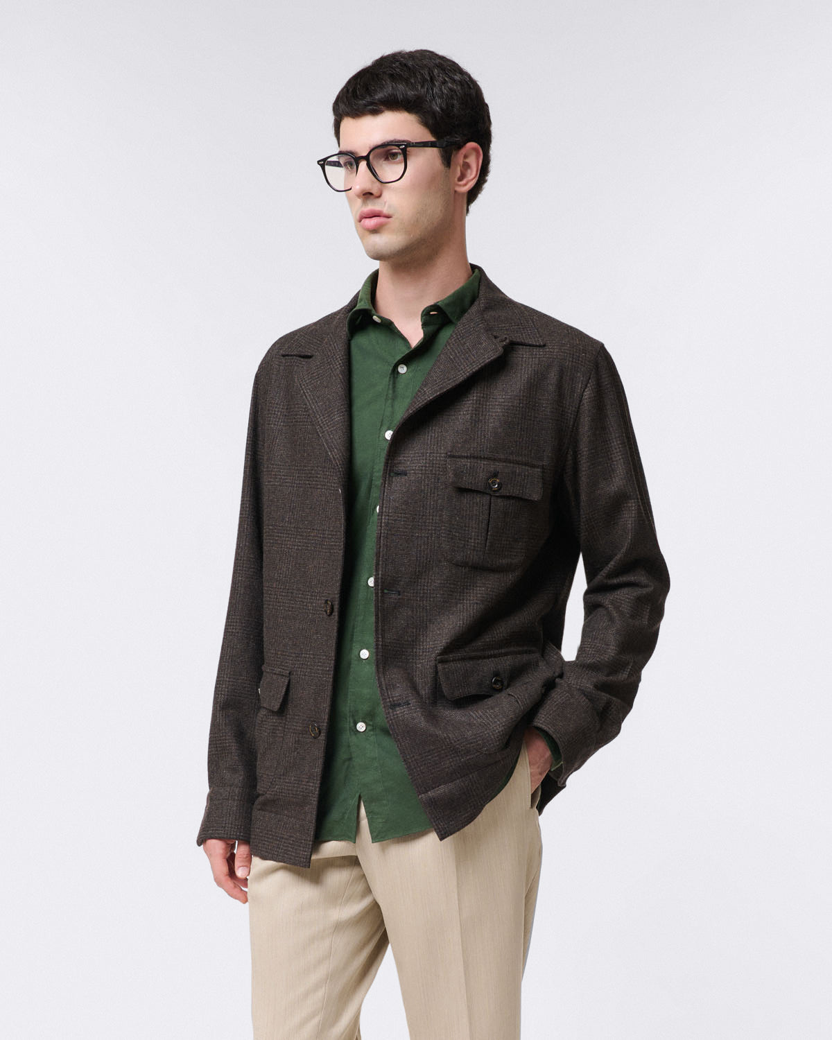 Tokyo sport shirt in dark green cotton twill