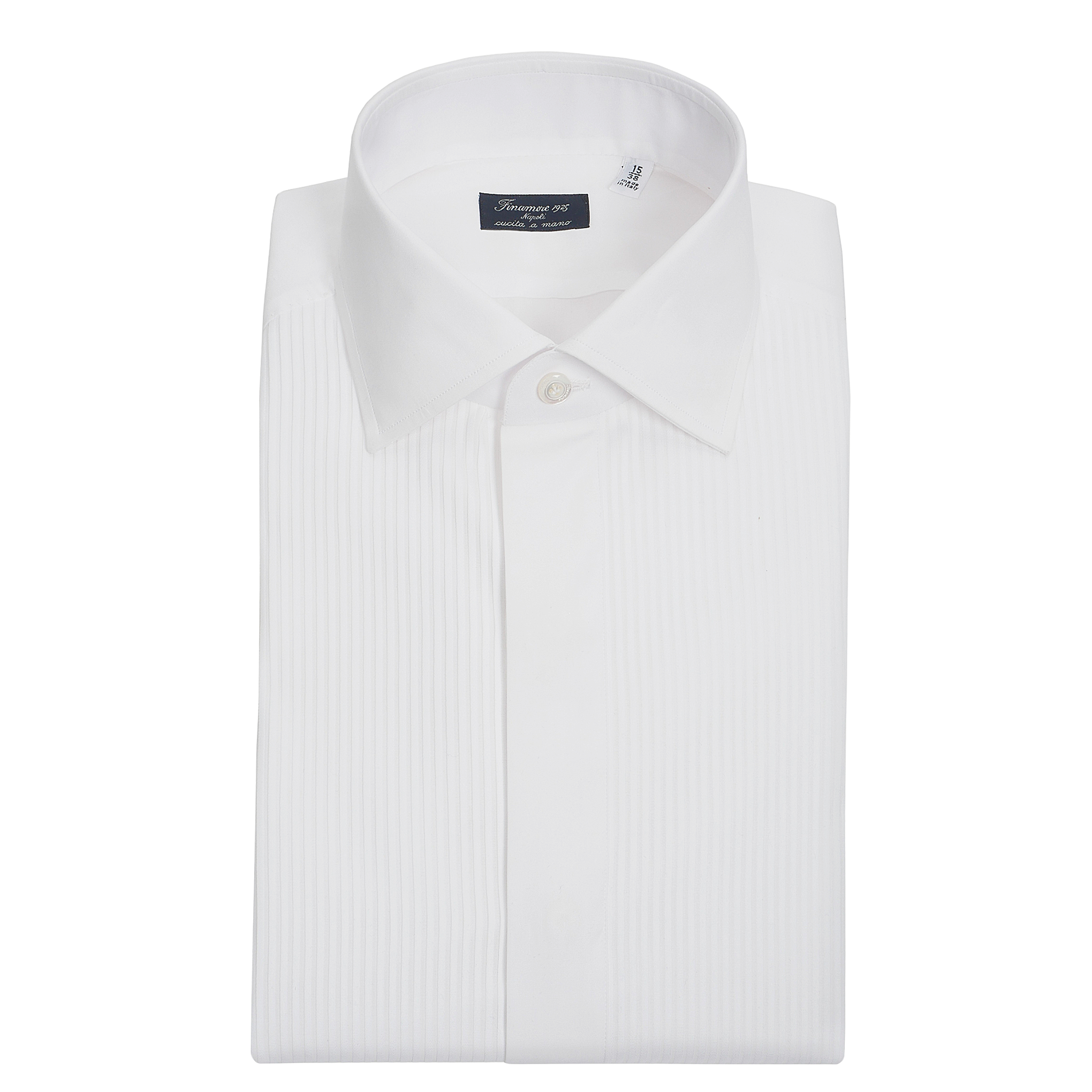 Napoli Tuxedo pleated double cuff for cufflinks shirt. Finamore 1925