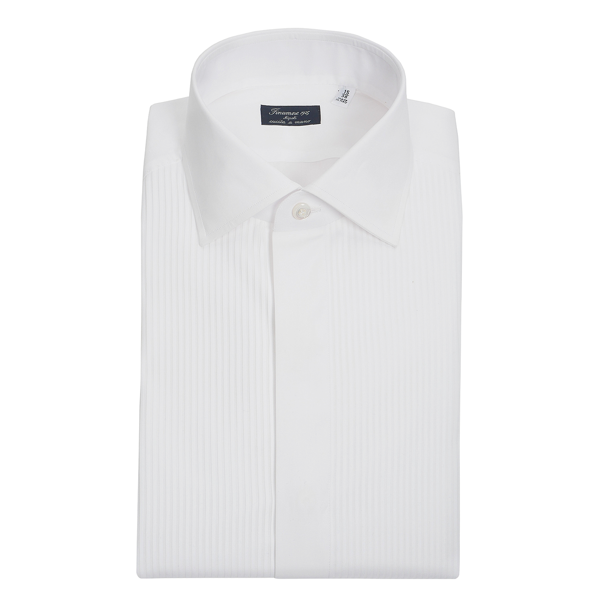 Napoli Tuxedo pleated double cuff for cufflinks shirt. Finamore 1925
